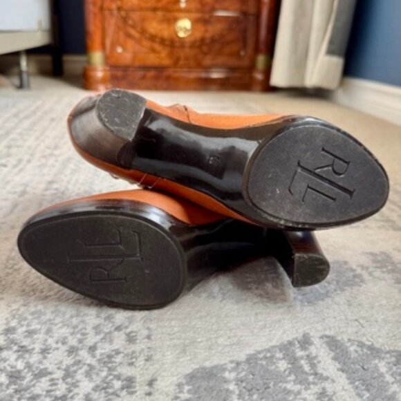 Lauren Ralph Lauren Tan Leather Mandy Heeled Ankle Boots - Picture 12 of 15